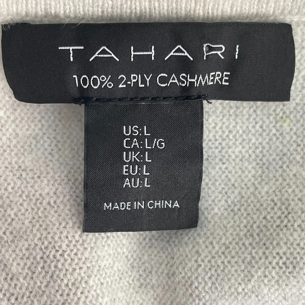 Tahari 2-Ply Cashmere Boatneck‎ Sweater Large Light Gray Knit Top